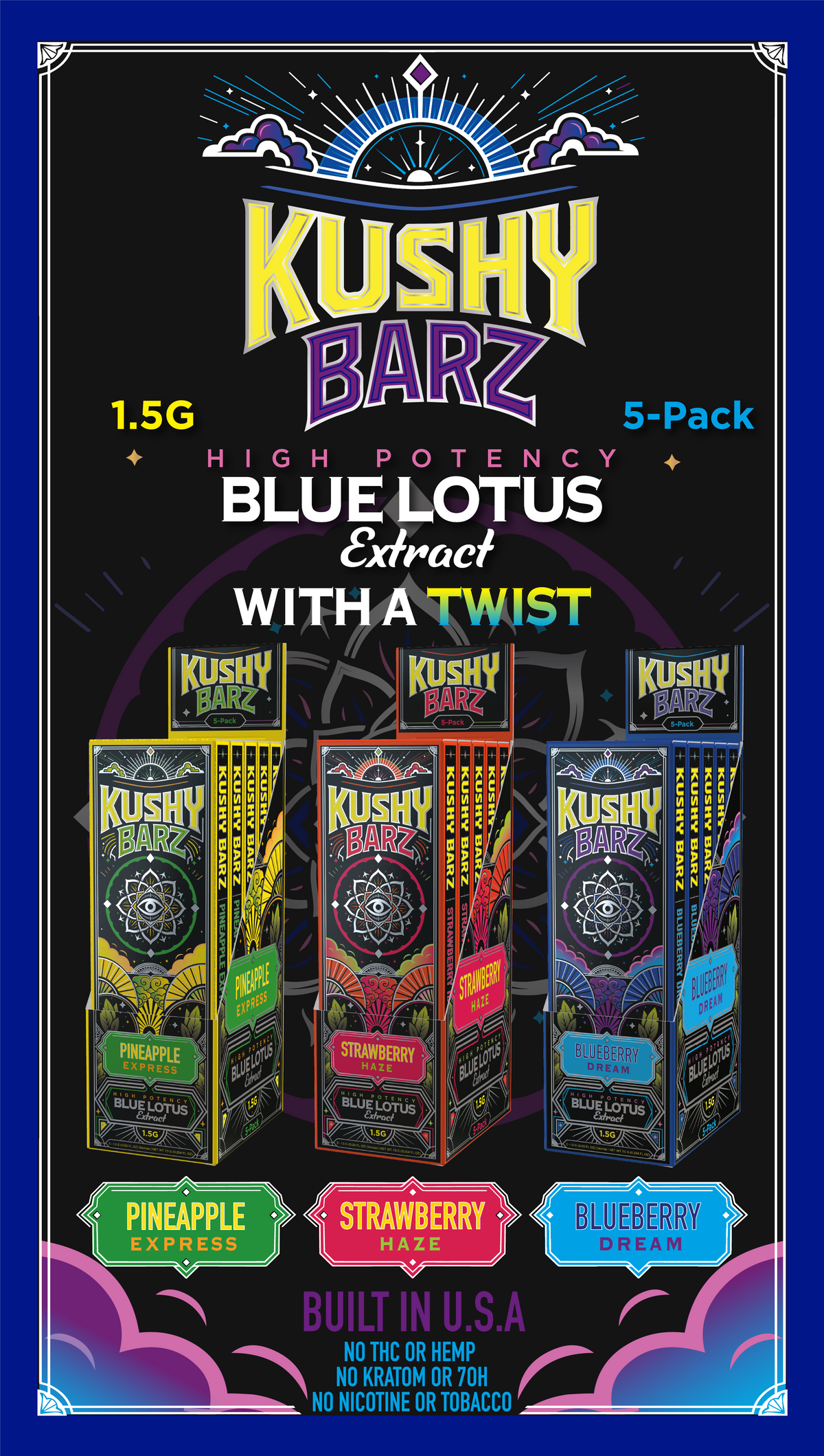 Kushy Barz - Blue Lotus 1.5g Dispo (5pk display)